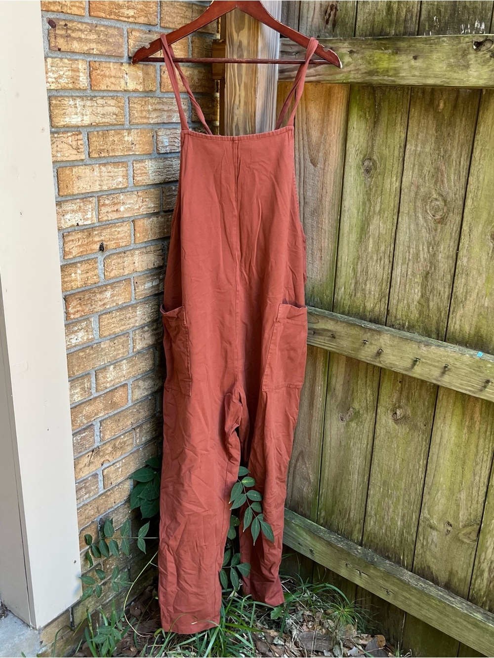 Quince Rust Relaxed Fit Organic Cotton Maternity Jumpsuit with Pockets